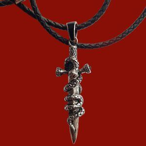Vintage Y2K Tocara Sword Snake Pendant Necklace Stainless Steel Gothic